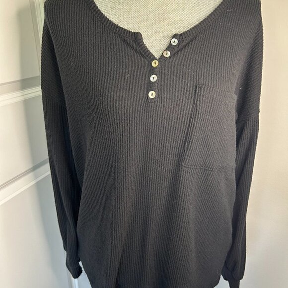 Women's Black Long Sleeve Rib Brushed V Neck Tunic Size M NWOT - Picture 2 of 3